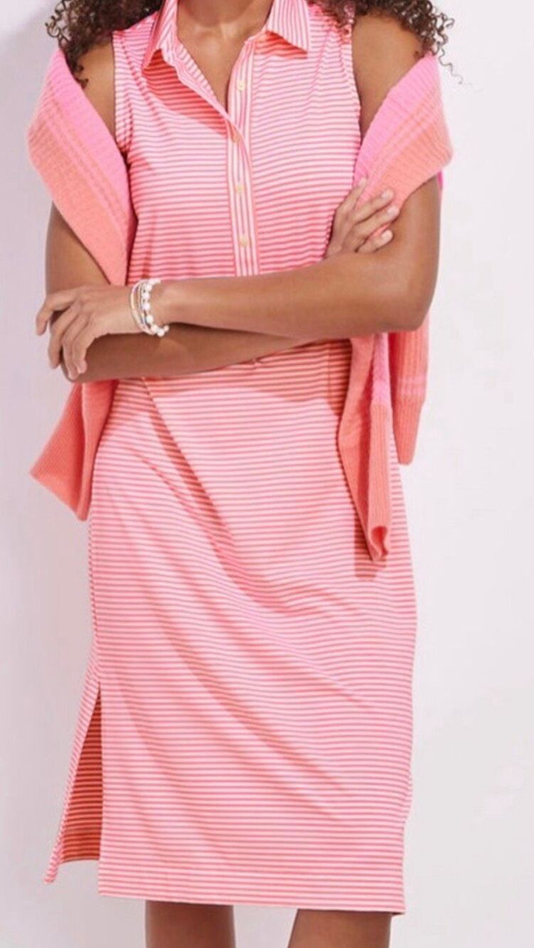 NWT Vineyard Vines Sankaty Striped Sleeveless Dress in Neon Rosa Stripe, XS $158